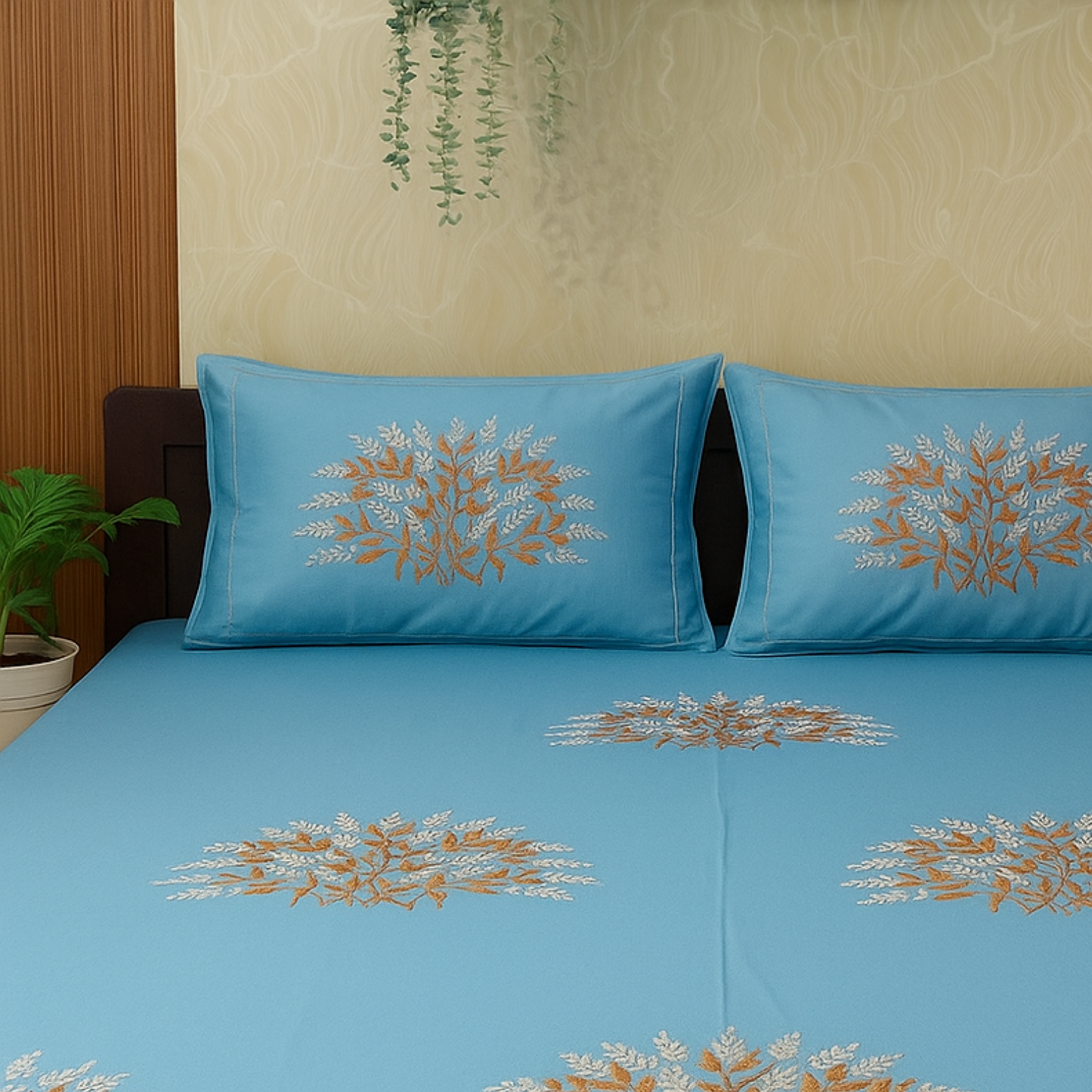 Premium Cotton Embroidered Bedsheet Set With 2 Pillow Covers