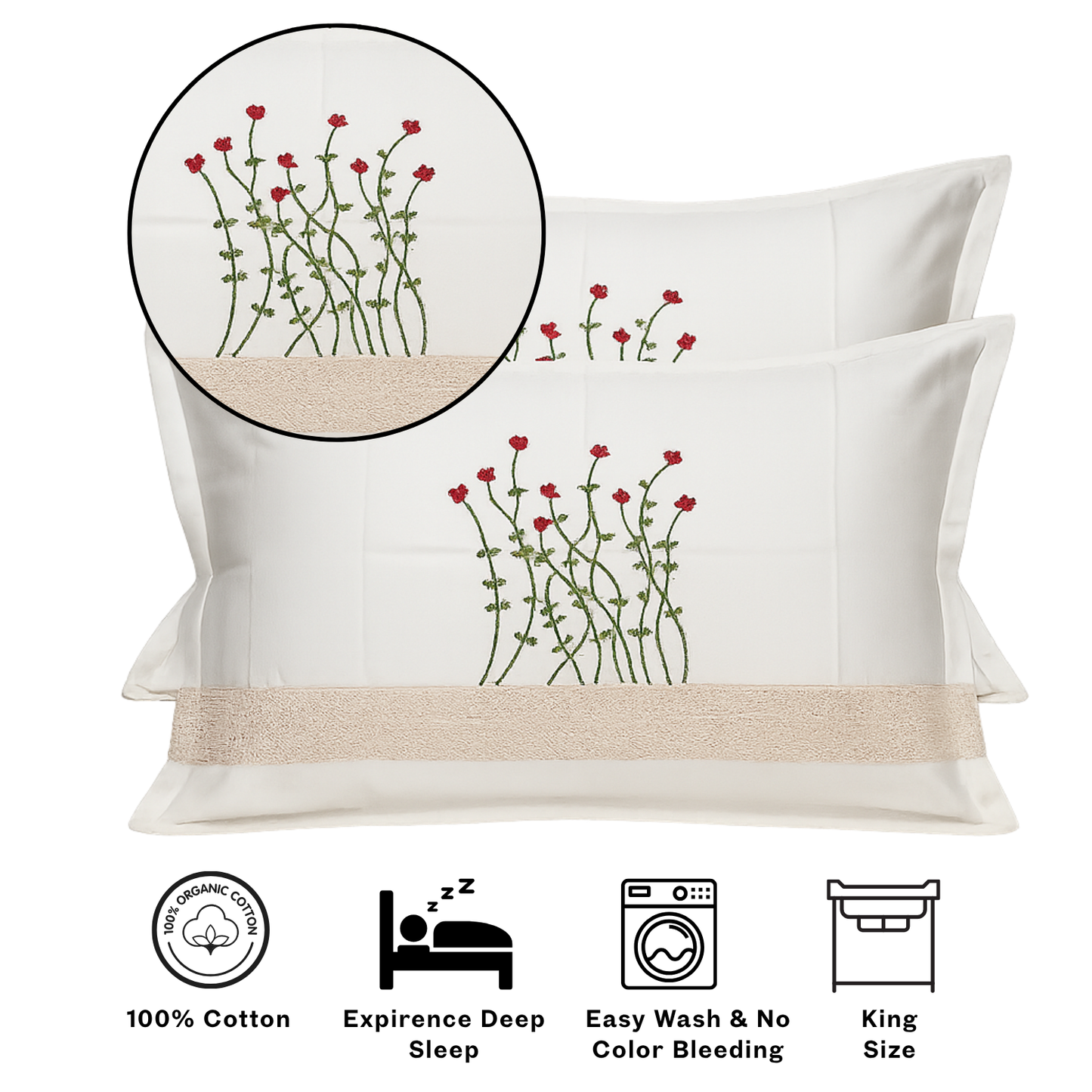 Elegant Floral Embroidered Pure Cotton Bedsheet Set With 2 Pillow Covers