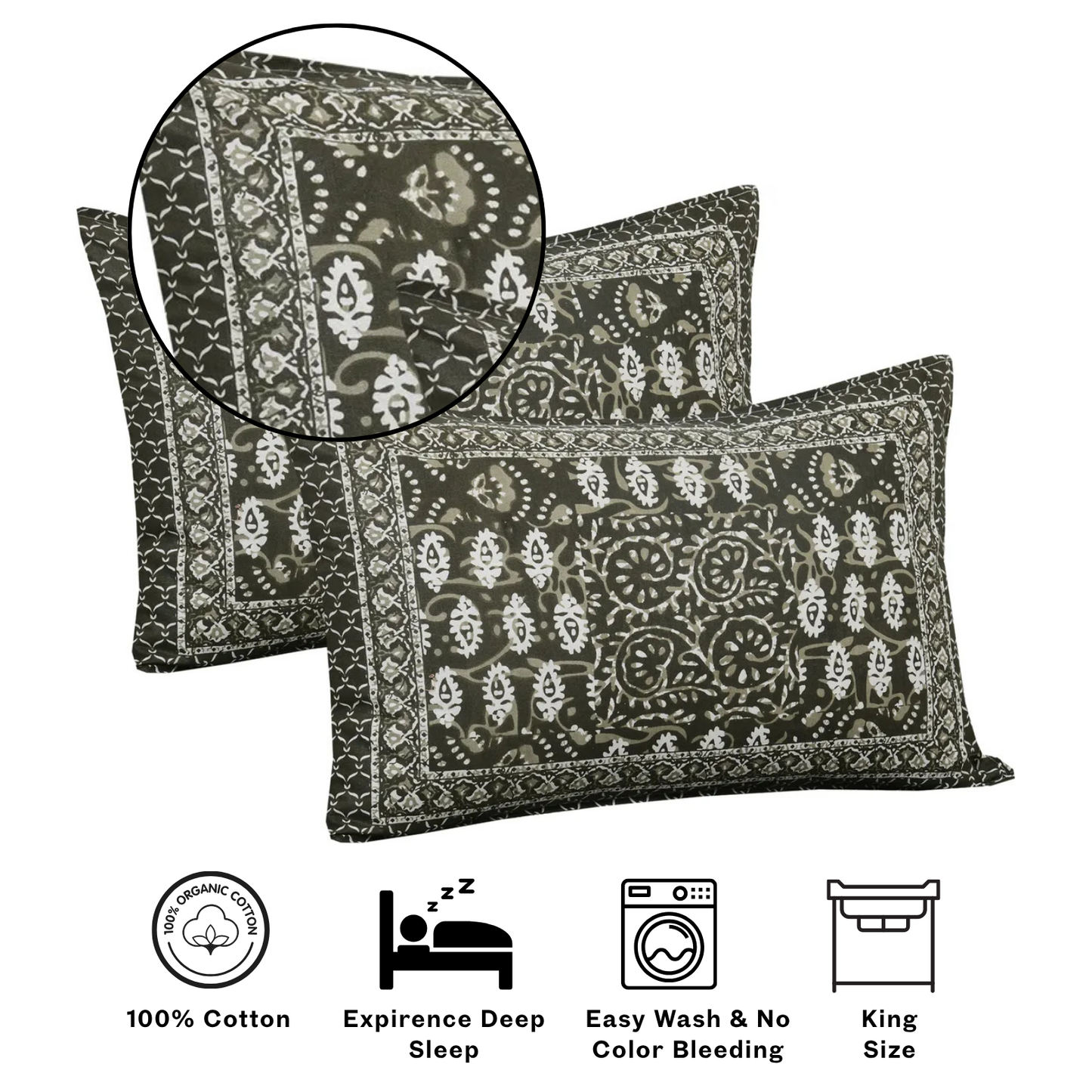 Jaipuri Rajasthani Cotton 1 King Size Bed Sheet with 2 Pillow Cover