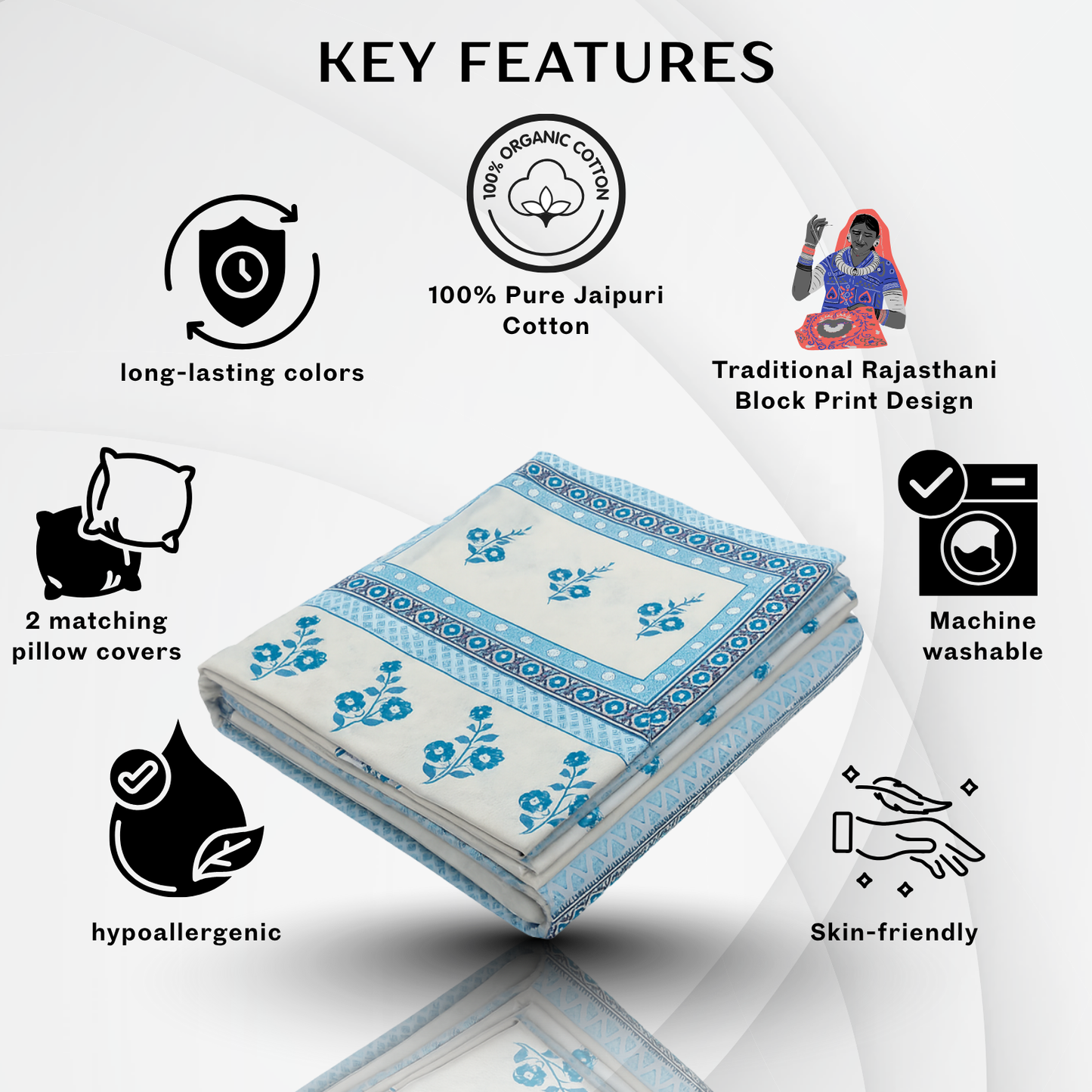 Rajasthani Jaipuri Cotton Bedsheet With Pillow Cover