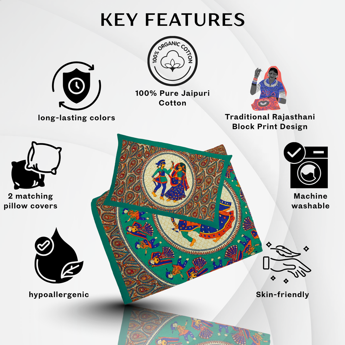 Rajasthani Jaipuri Cotton Double Flat Printed Bedsheet With Pillow Cover