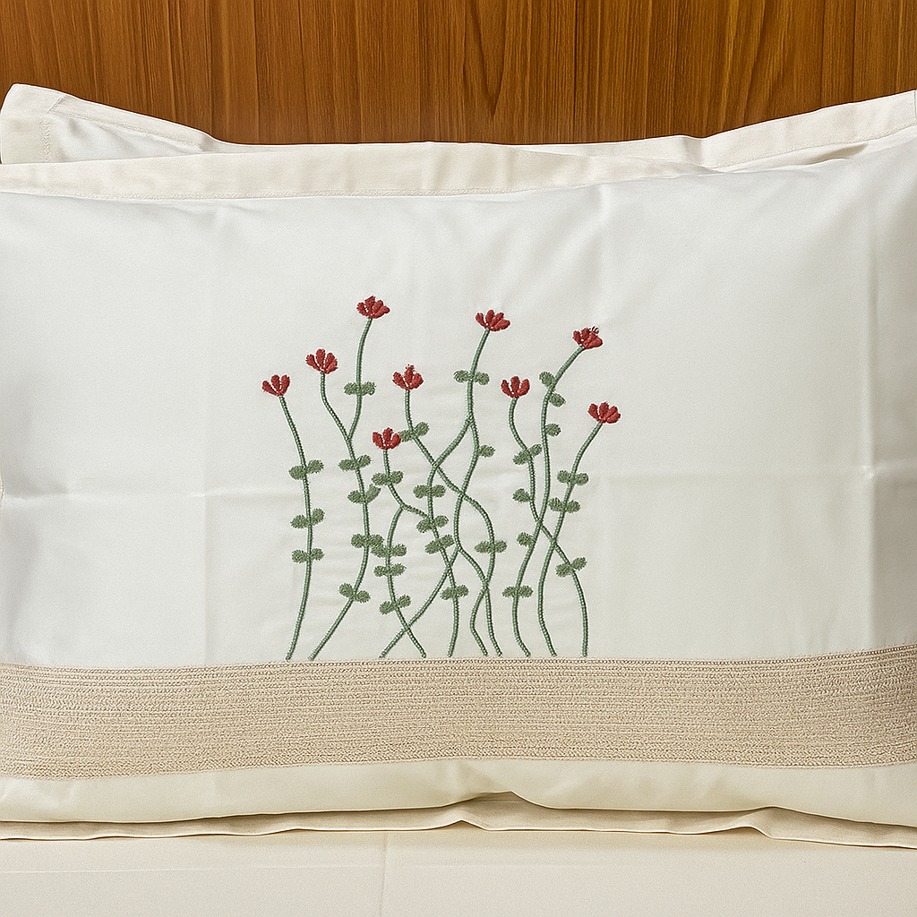 Elegant Floral Embroidered Pure Cotton Bedsheet Set With 2 Pillow Covers