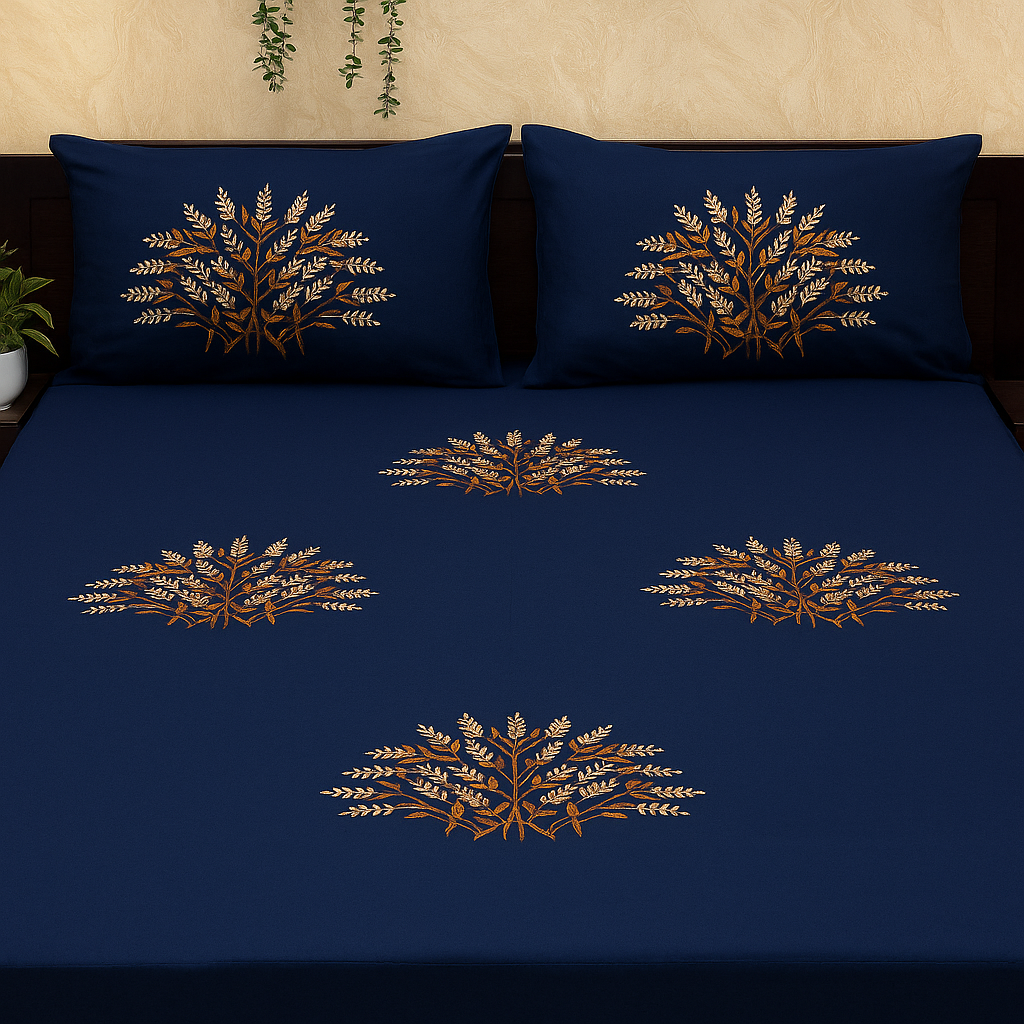 Premium Cotton Embroidered Bedsheet Set With 2 Pillow Covers