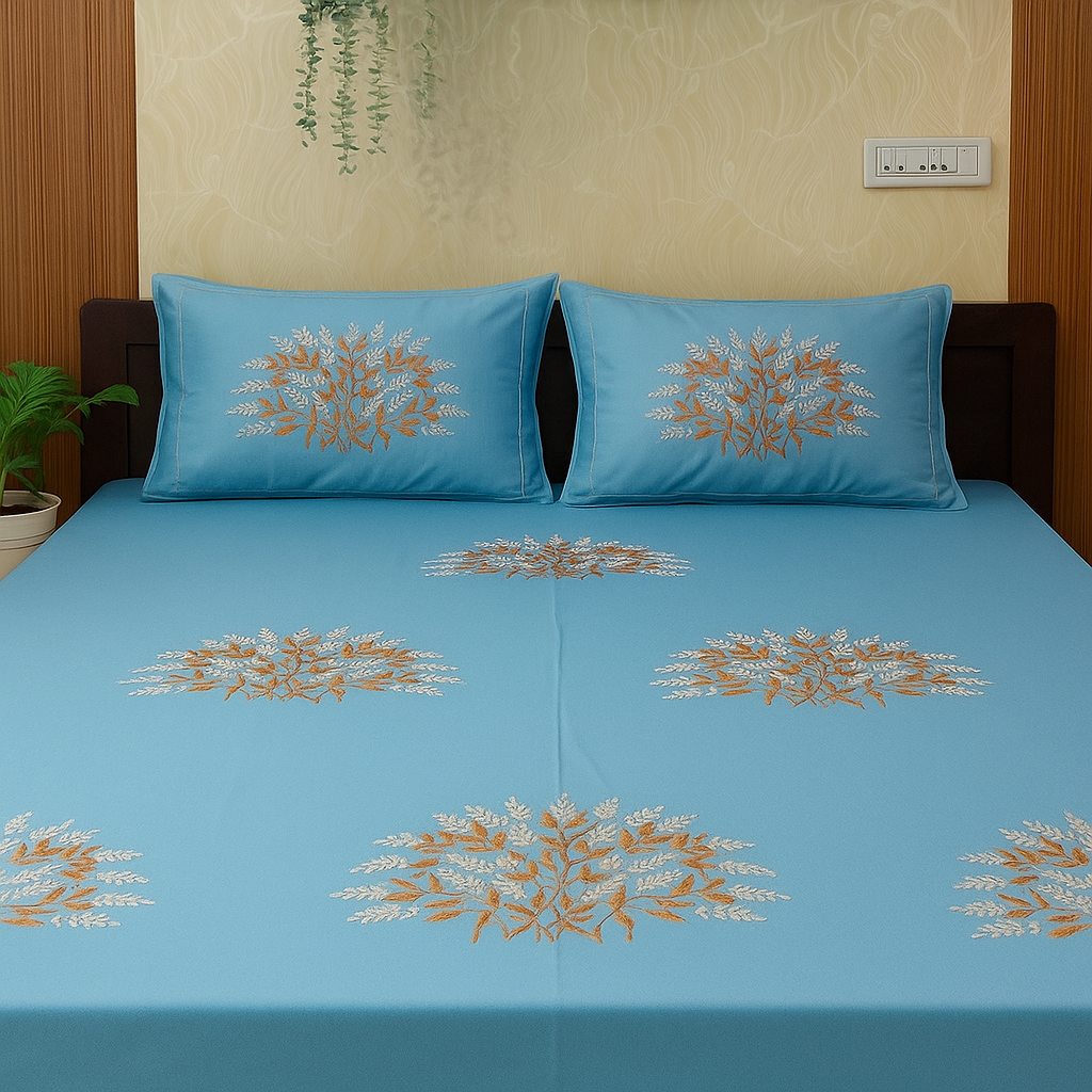 Premium Cotton Embroidered Bedsheet Set With 2 Pillow Covers