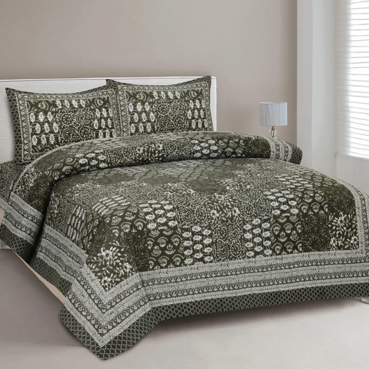 Jaipuri Rajasthani Cotton 1 King Size Bed Sheet with 2 Pillow Cover