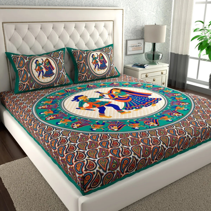 Rajasthani Jaipuri Cotton Double Flat Printed Bedsheet With Pillow Cover