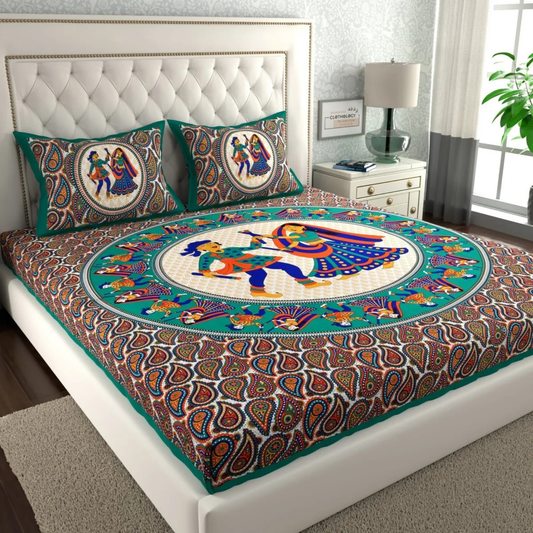 Rajasthani Jaipuri Cotton Double Flat Printed Bedsheet With Pillow Cover