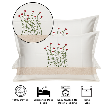 Elegant Floral Embroidered Pure Cotton Bedsheet Set With 2 Pillow Covers