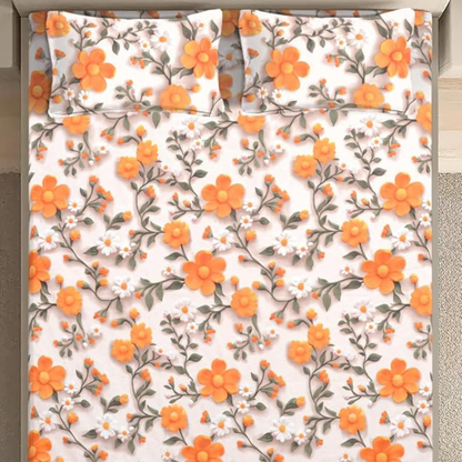 Multicolor Floral Cotton Blend Bedsheet with 2 Pillow Covers