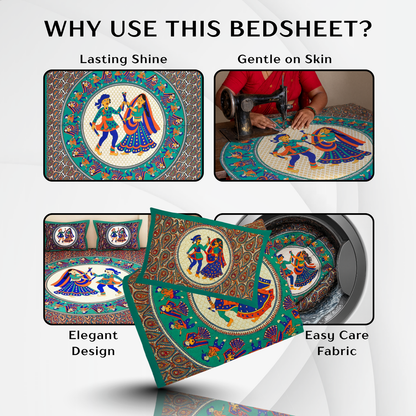 Rajasthani Jaipuri Cotton Double Flat Printed Bedsheet With Pillow Cover
