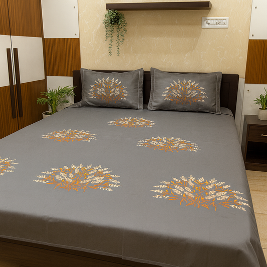 Premium Cotton Embroidered Bedsheet Set With 2 Pillow Covers