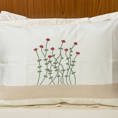 Elegant Floral Embroidered Pure Cotton Bedsheet Set With 2 Pillow Covers